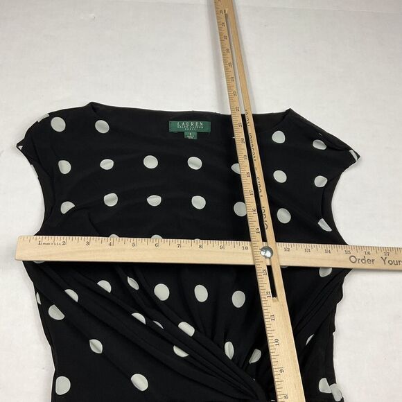 Lauren Ralph Lauren Pencil Dress Polka Dot Twist Front Cap Sleeve Stretch Size 8 - Picture 5 of 8